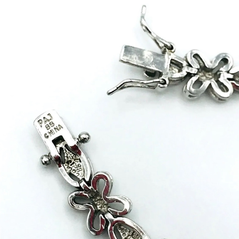 Vintage PAJ BB China Silver Tone Floral Gemstone Bracelet - Picture 9 of 9